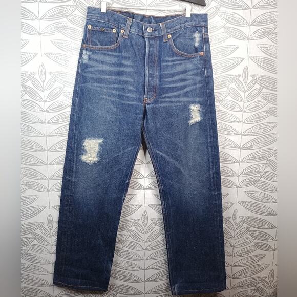Green Star x Levi's Boyfriend Trousers Distressed Blue Denim 501xx High Waist - Picture 9 of 9